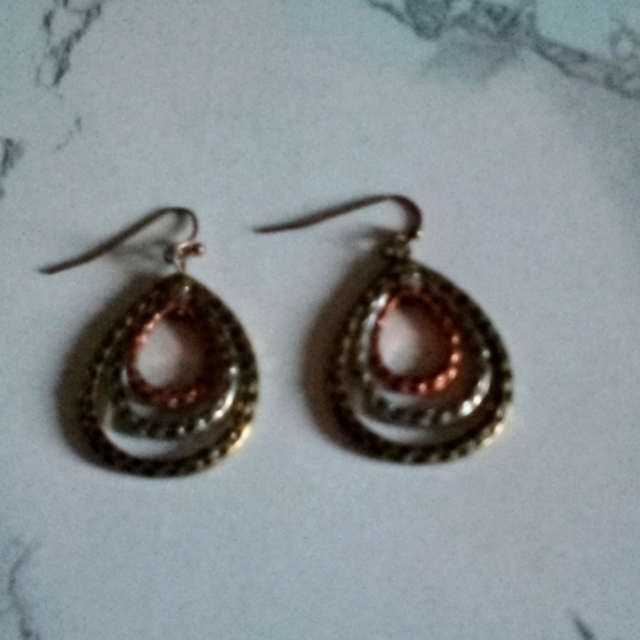 Trendy Mixed Metal Silver, Brass, & Copper Hammered Tear Drop Layered  Earrings - Picture 2 of 8